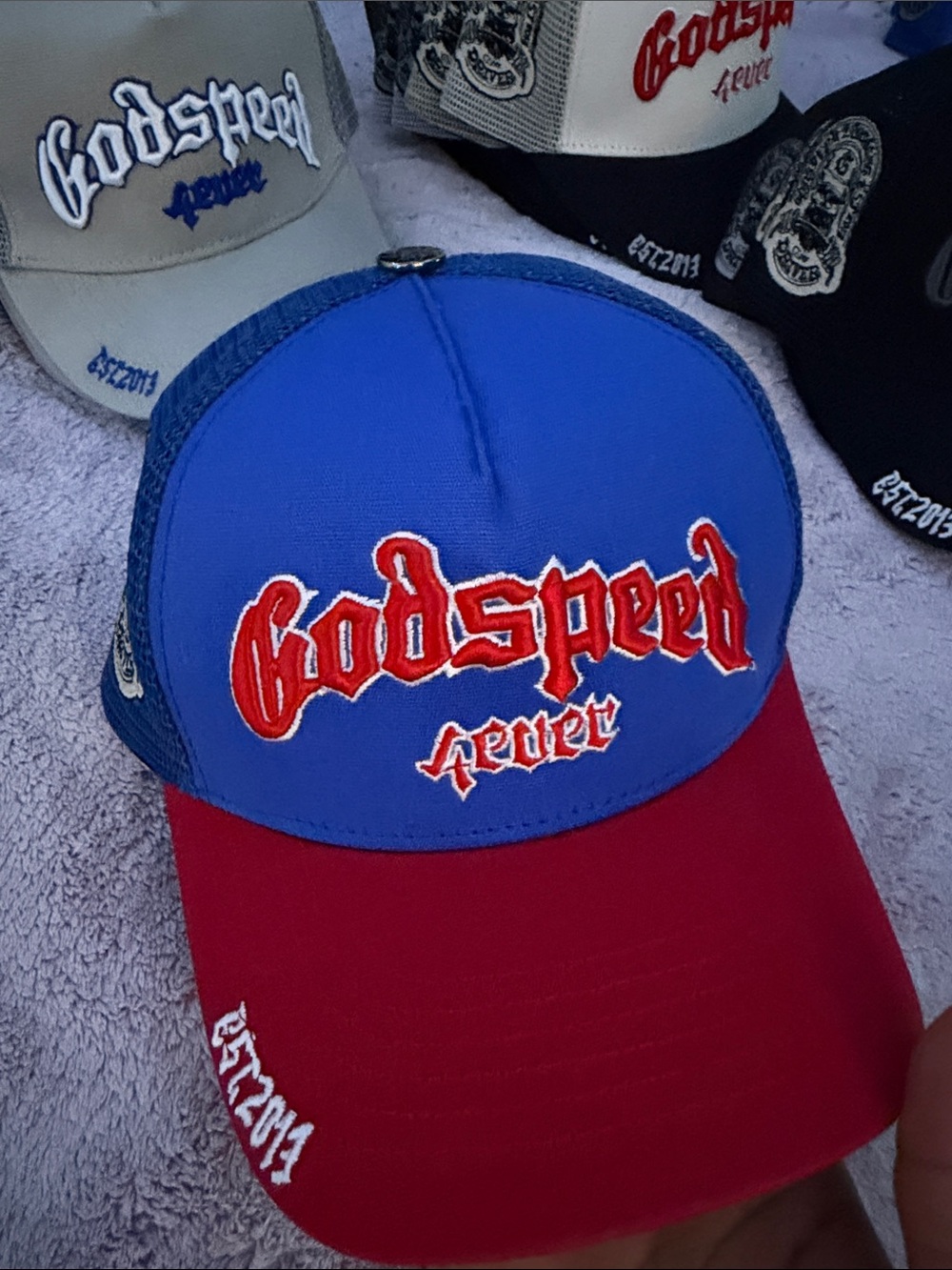 Two-Tone Blue and Red Trucker Cap